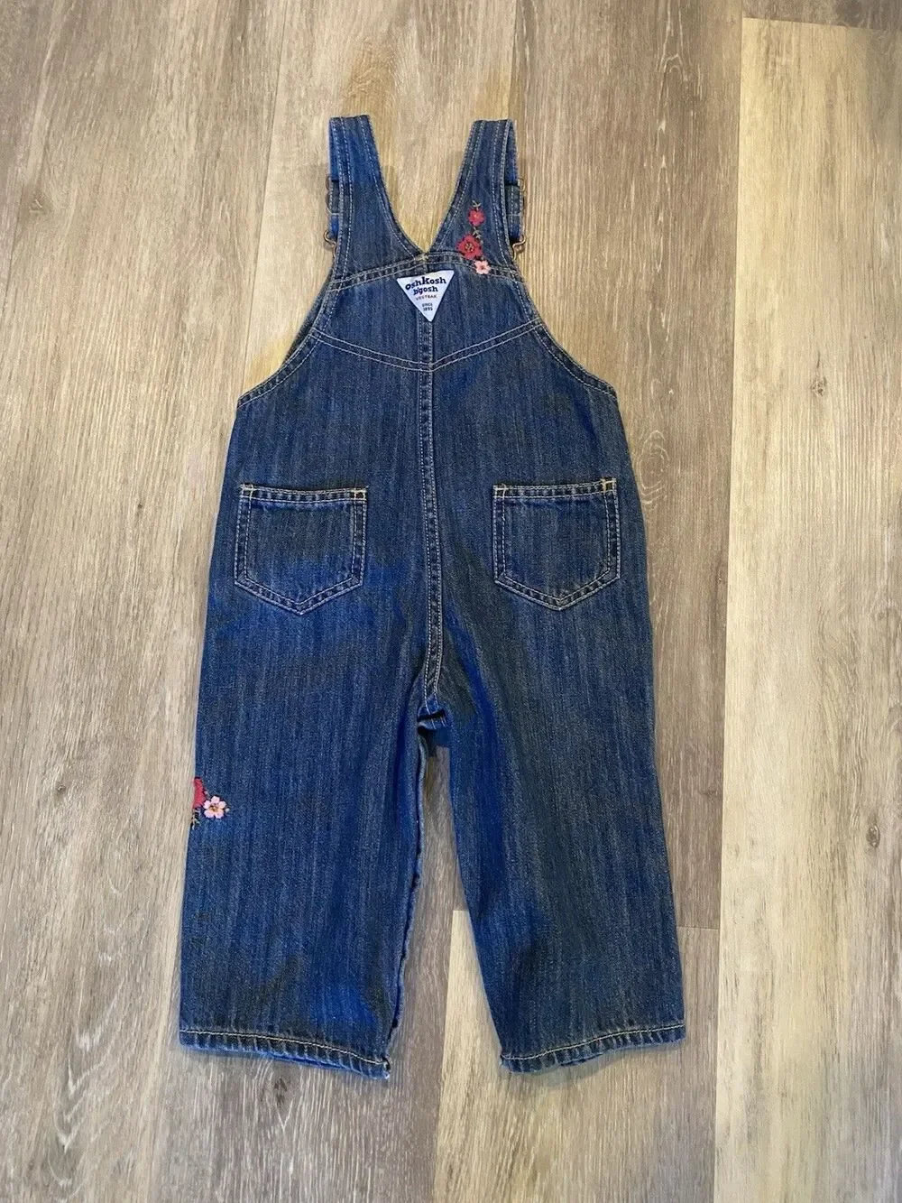 OshKosh B’gosh Toddler Girls Denim Overalls Blue Jean Floral Embroidered 18 Mo